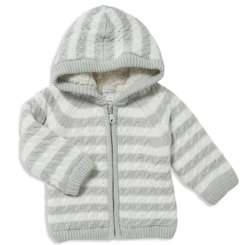 Angel Dear Sherpa Zipper baby winter Jacket with Hood in grey/white 0-6m